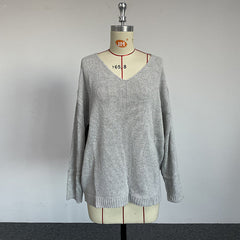 V-neck Solid Color Loose Sweater