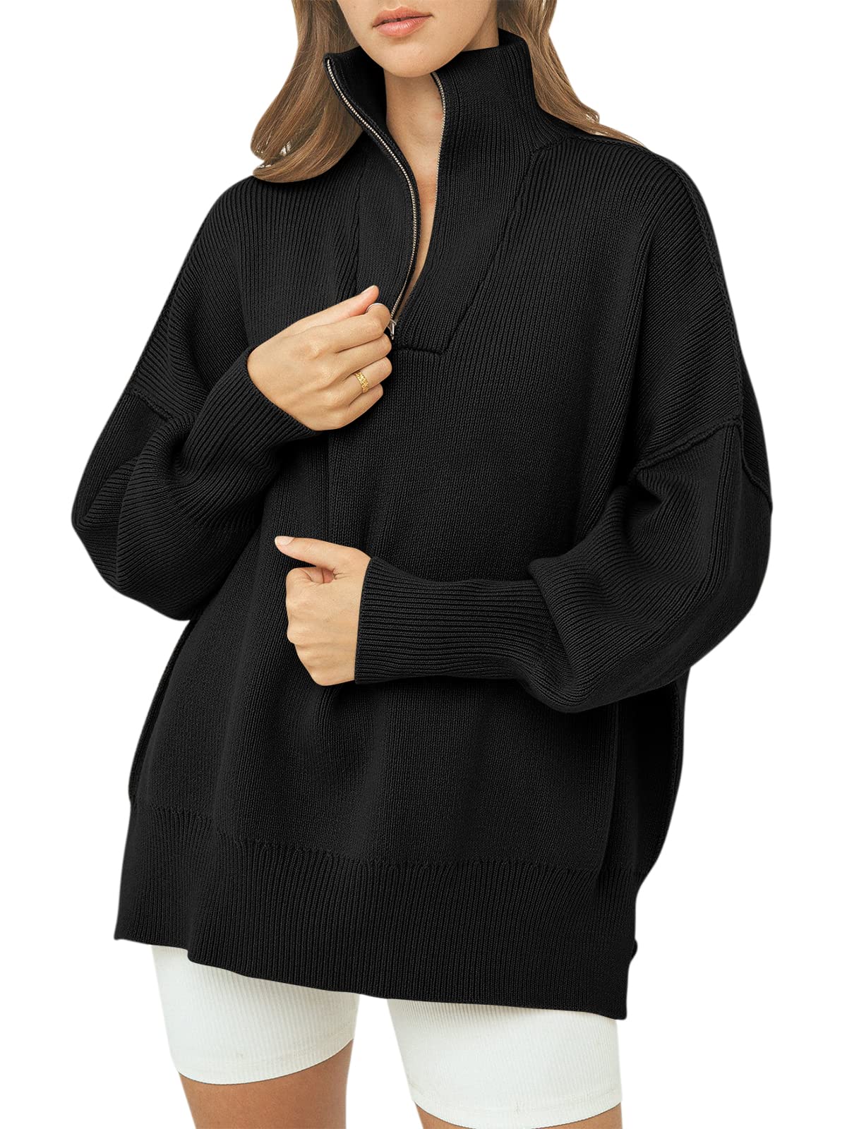 Übergroßer Pullover mit Viertelreißverschluss für Damen (2 Stück kaufen, kostenloser Versand)