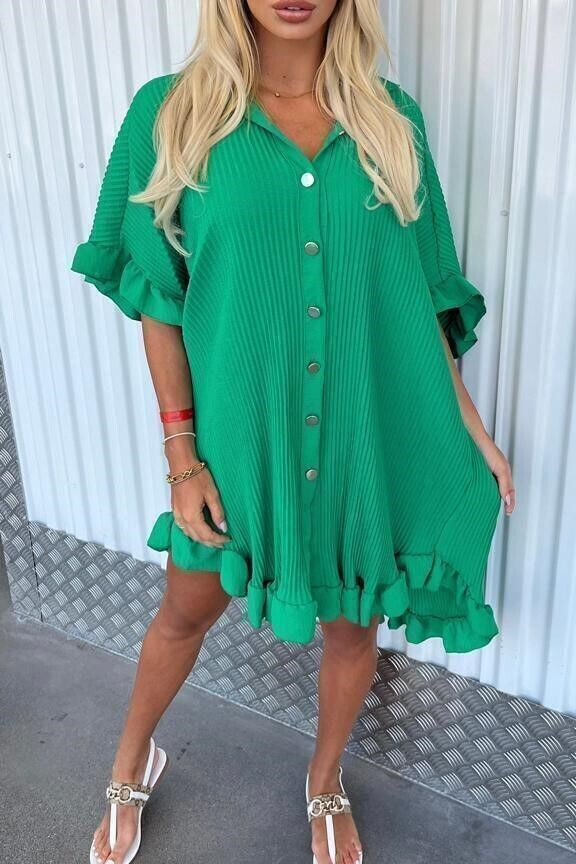 Ruffle Sleeve Irregular Shirt Dress