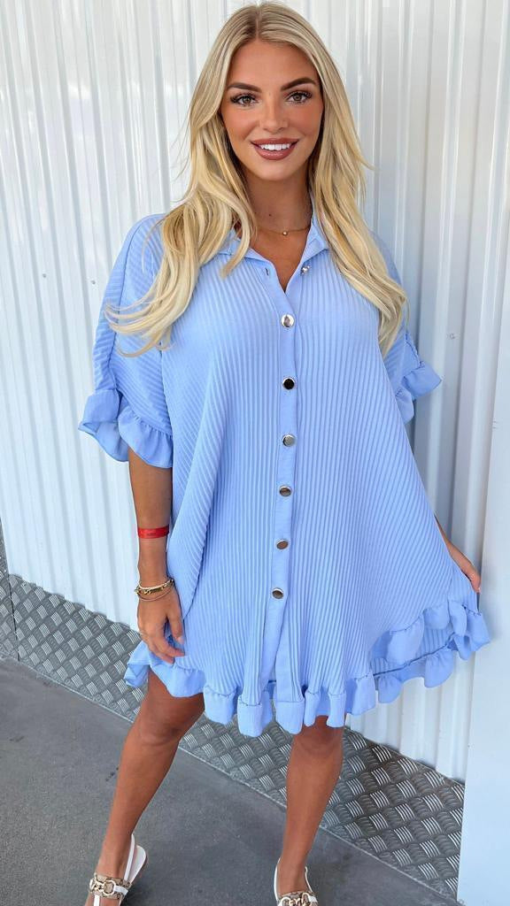 Ruffle Sleeve Irregular Shirt Dress