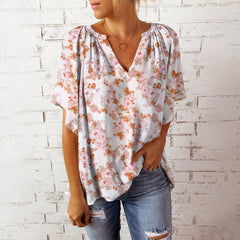 V-neck printed short-sleeved top T-shirt