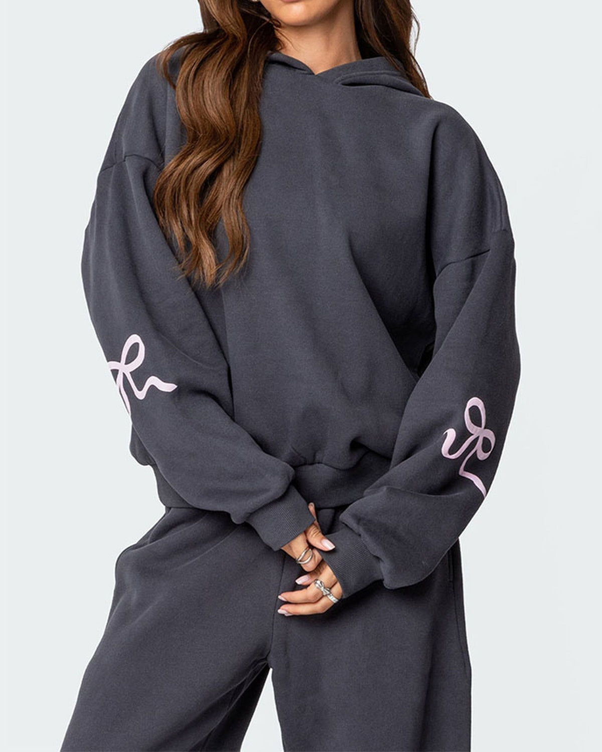 Women's Bow Detail Hoodie Sweat Set (Buy 2 Free Shipping)