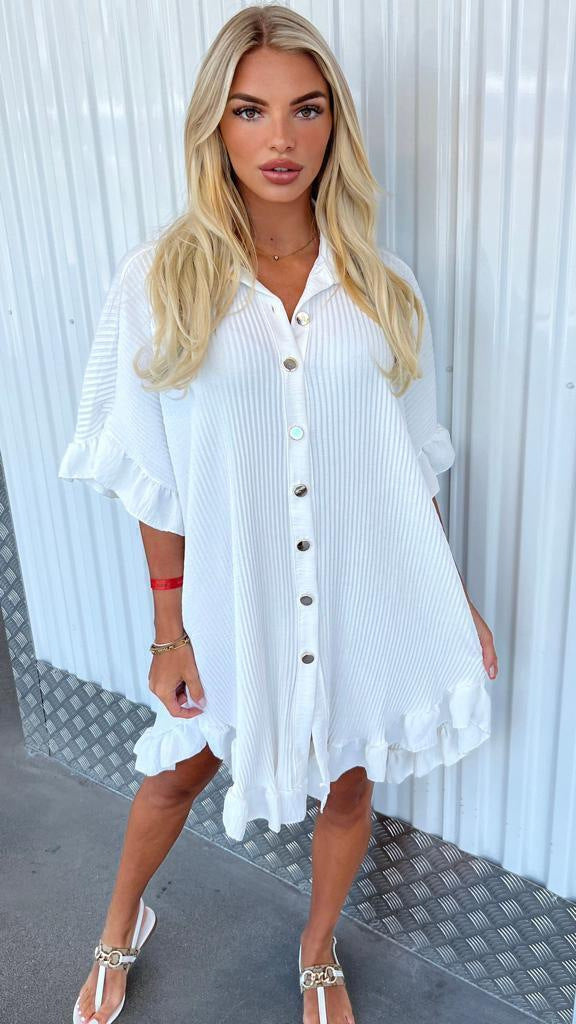 Ruffle Sleeve Irregular Shirt Dress