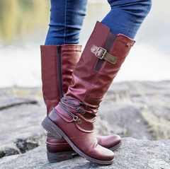 Botas de nieve altas con cremallera de cuero vintage para mujer 