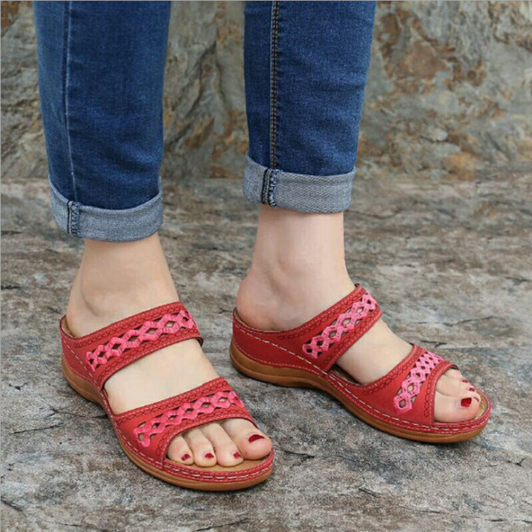 Premium Faux Leather Embroidery Women Sandals