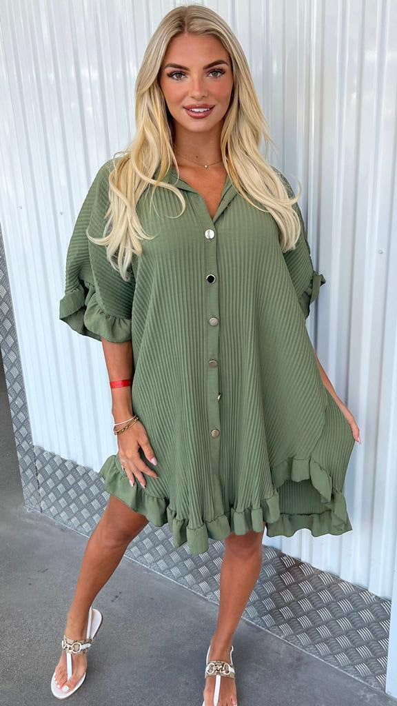 Ruffle Sleeve Irregular Shirt Dress