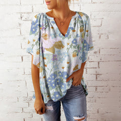 V-neck printed short-sleeved top T-shirt