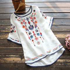 Round Neck Short Sleeve Embroidered Oversized Loose Ladies T-Shirt