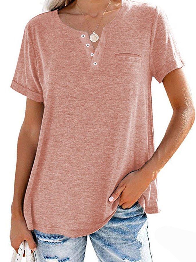 Fashion Solid Color Pocket Short Sleeve T-Shirt (Buy 3 Free Shipping)