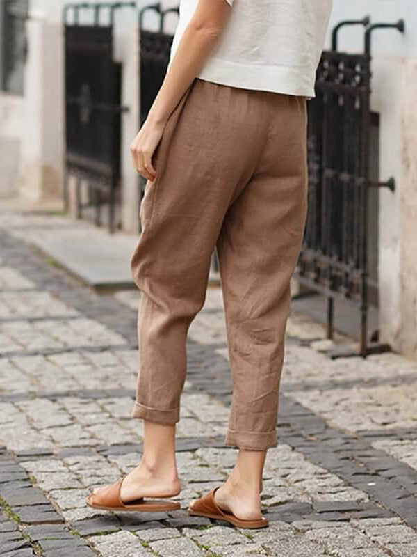 Pantalones holgados de lino y algodón para mujer, tallas grandes