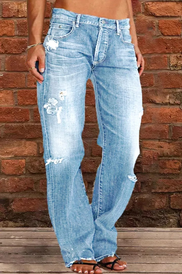 Zerrissene Jeans mit niedriger Taille und geradem Bein im neuen Stil (Kaufen Sie 2, kostenloser Versand)