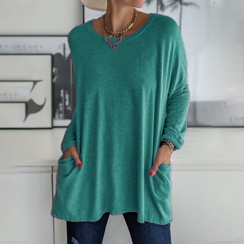 🔥HOT SALE-49% OFF-Round Neck Long Sleeve Pocket Solid T-Shirt