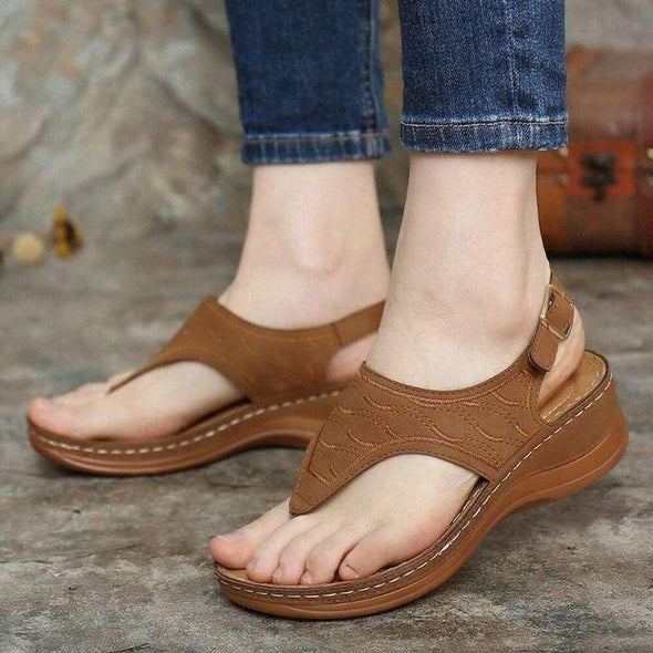 Embroidery Orthopedic Comfy Slipper Wedge Sandals, Walking Leather Sandals