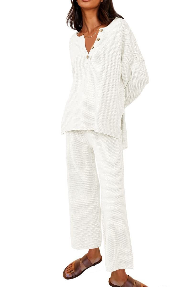 Button Knit Sweater 2-Piece Loungewear Set (Buy 2 Free Shipping)