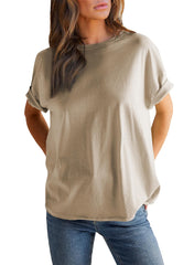 Women’s Solid Color Round Neck Short Sleeve T-shirt (Buy 2 Free Shipping)