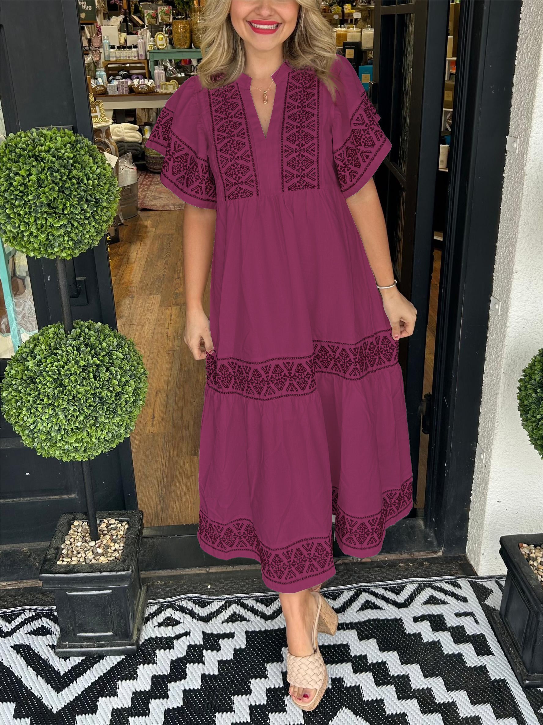 Boho-Maxikleid mit V-Ausschnitt für Damen (2 Stück kaufen, kostenloser Versand)