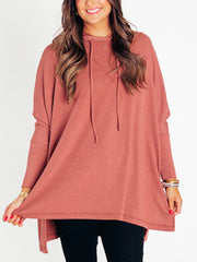 Women's Oversized Bat Sleeve Ribbed Hooded Pullover (Buy 2 Free Shipping)