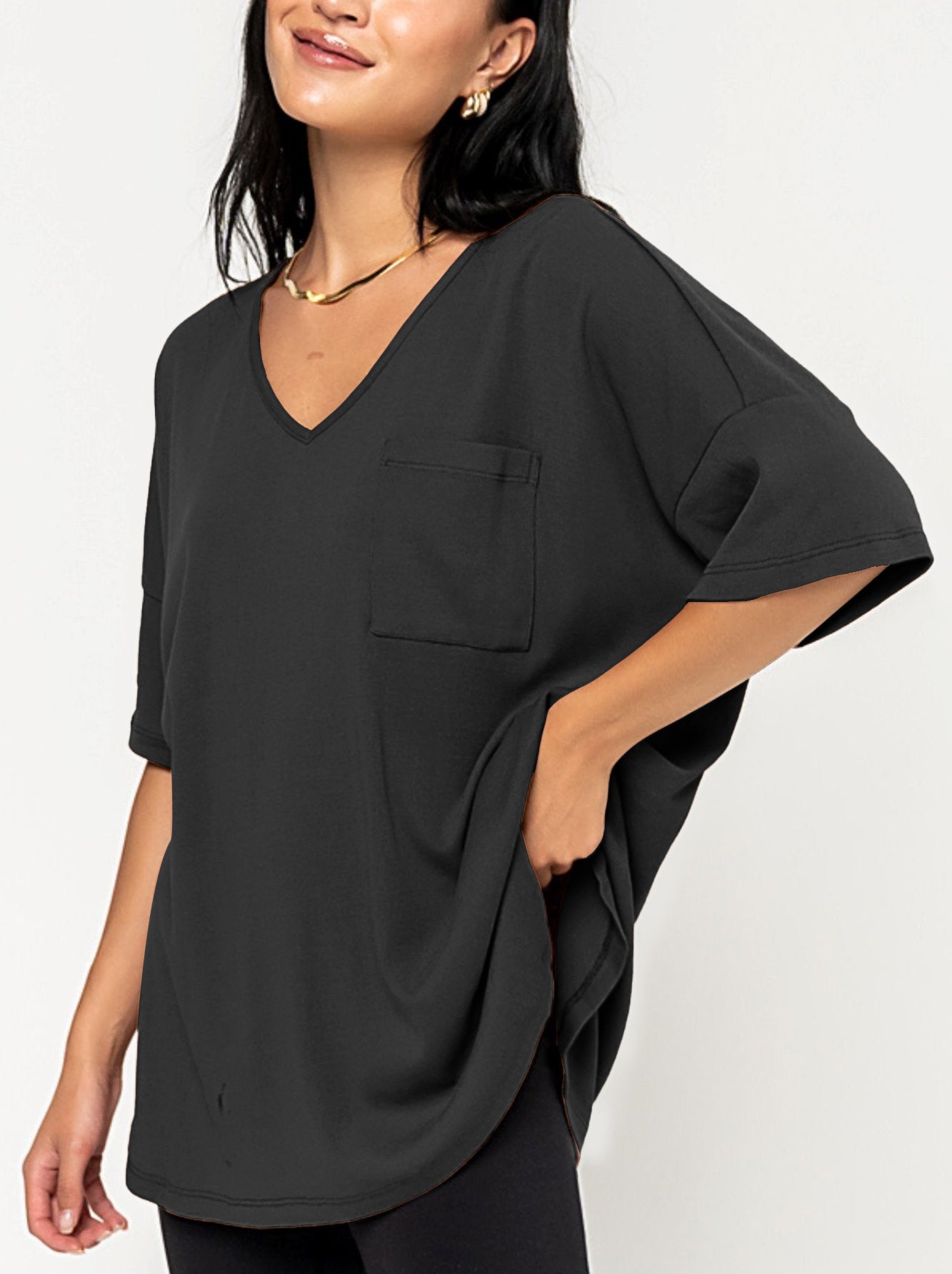 Women's Oversized V-Neck Pocket Tee (Buy 3 Free Shipping)