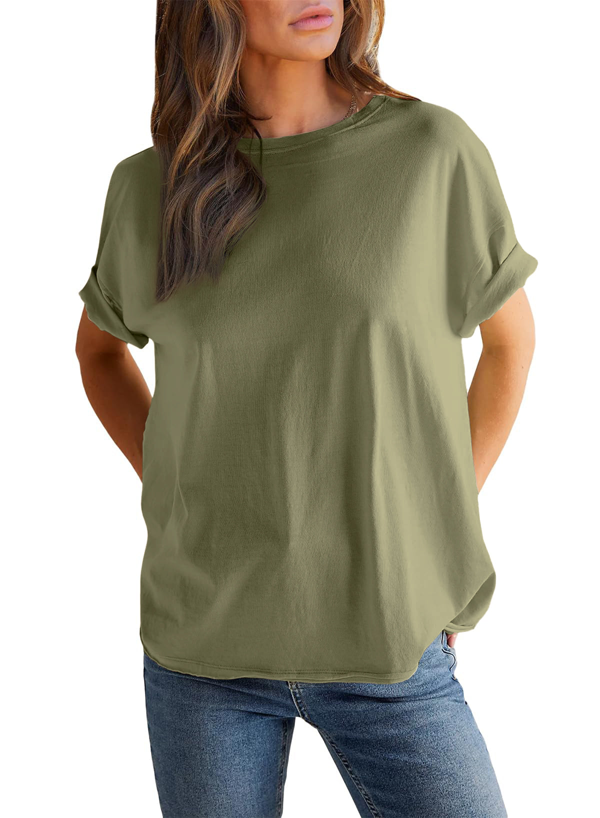 Women’s Solid Color Round Neck Short Sleeve T-shirt (Buy 2 Free Shipping)