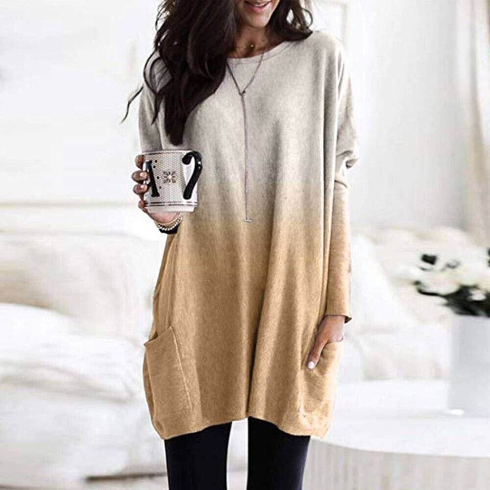 2023 Fall Casual Plus Size Pockets Gradient Pullover