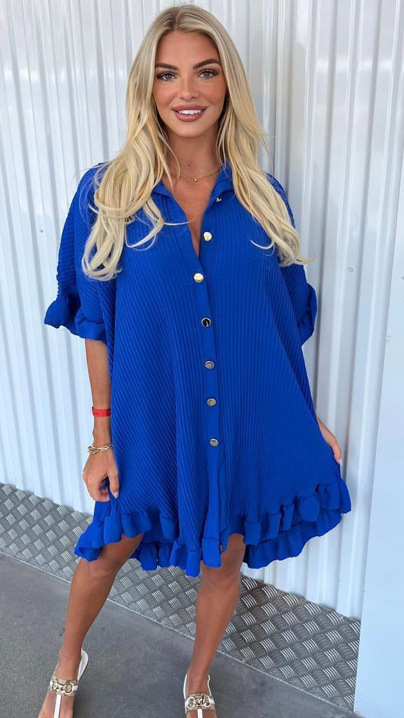 Ruffle Sleeve Irregular Shirt Dress