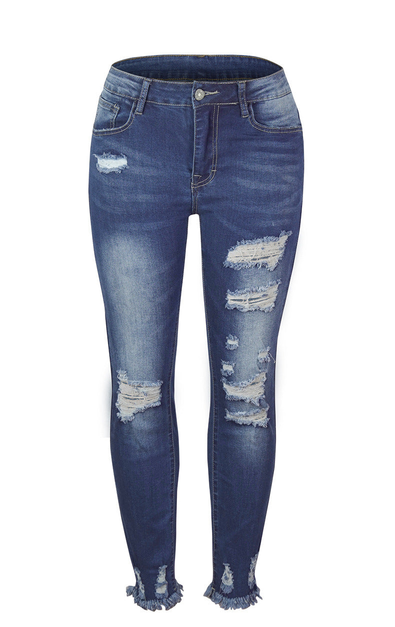 Washed Frayed Fringed Jeans