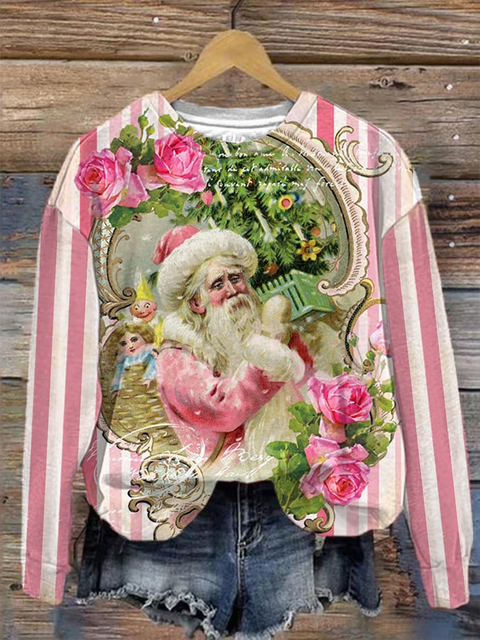 🔥Buy 3 Get 10% Off🔥Women's Pink Vintage Santa Print Sweatshirt