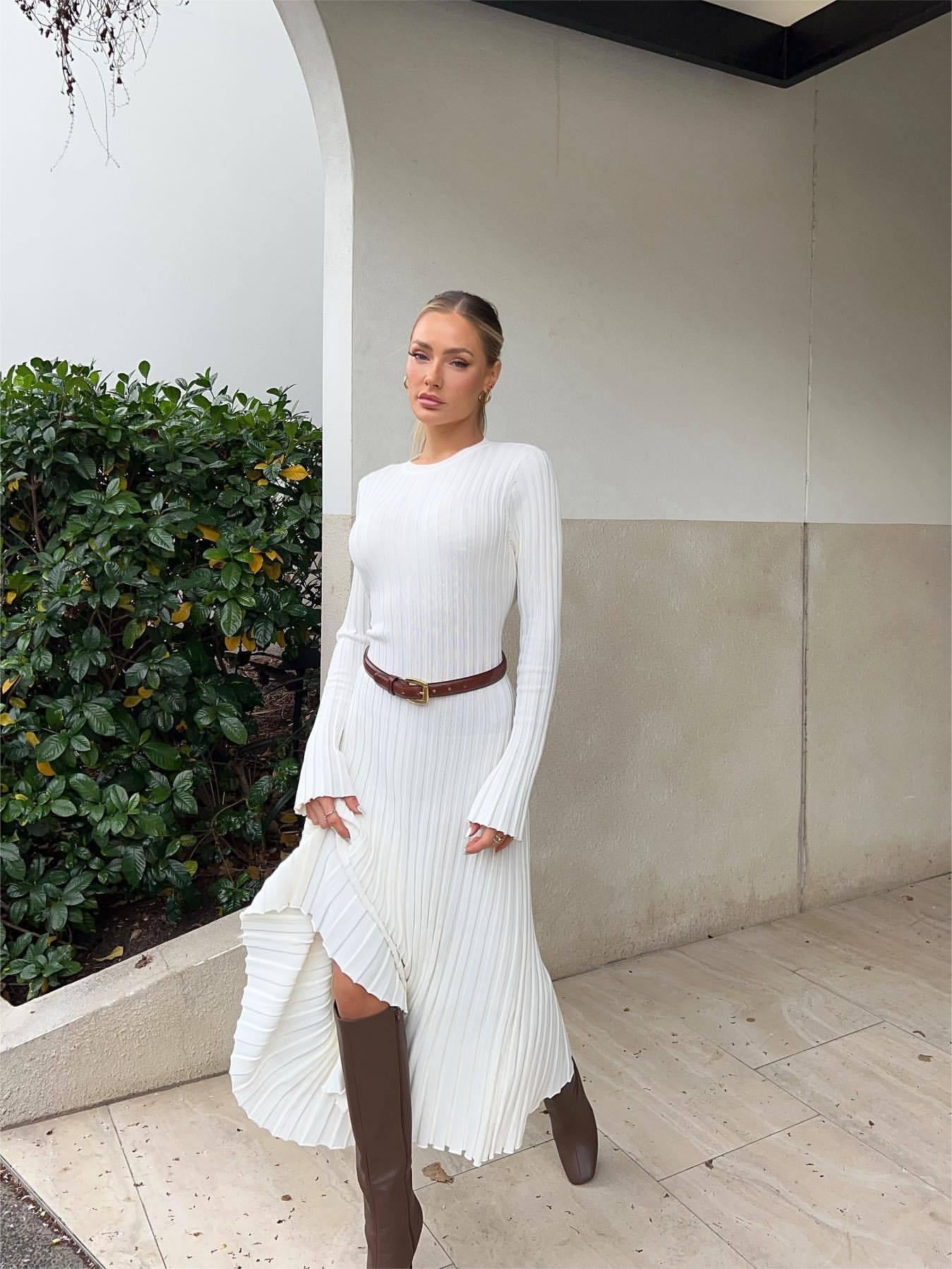 2024 Fall New Sleeved Knit Midi Dress