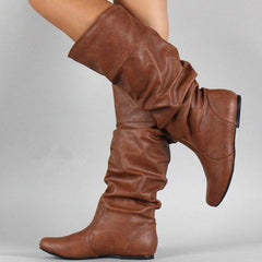 Women'S Autumn And Winter High-Top Flat Pleated Boots