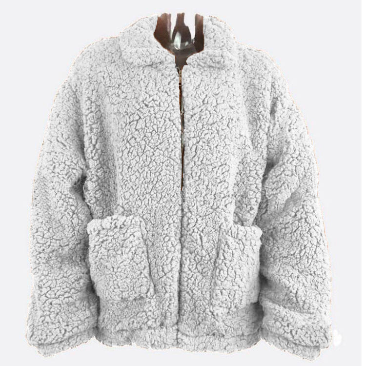 Warme Strickjacke Winter Lose Sherpa Fleece Revers Reißverschluss Jacke