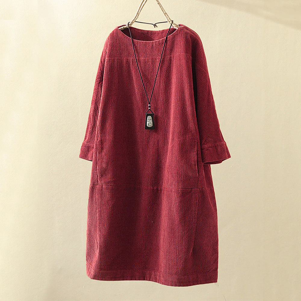 Women's round neck A-line casual skirt dress-BUY 2 FREE SHIPPING