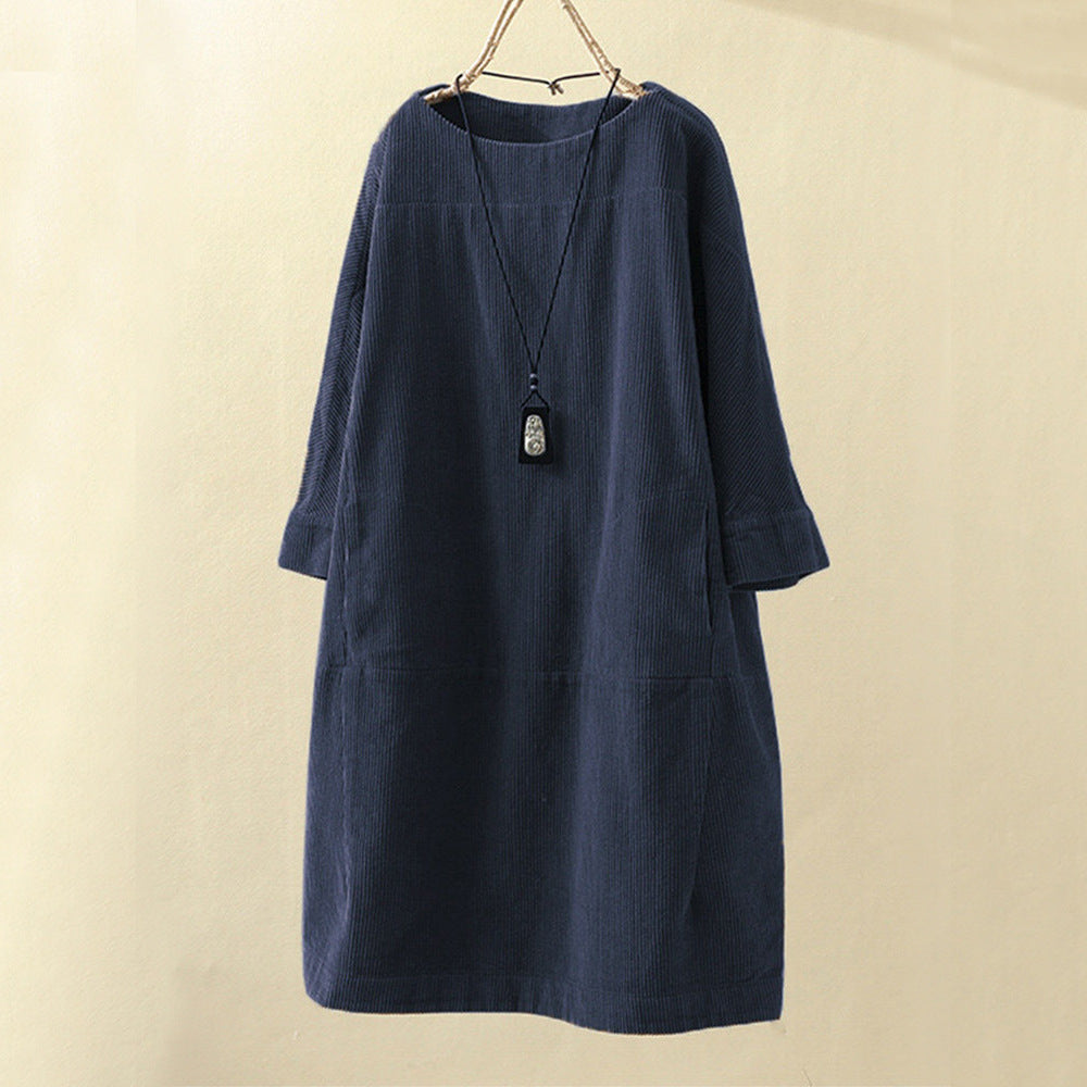 Women's round neck A-line casual skirt dress-BUY 2 FREE SHIPPING