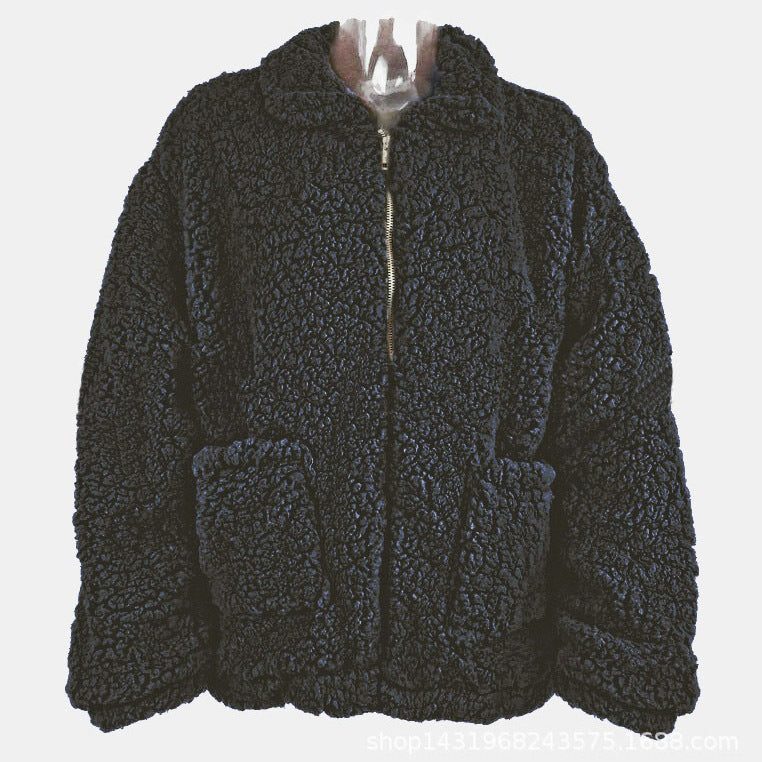 Warm Cardigan Winter Loose Sherpa Fleece Lapel Zipper Jacket