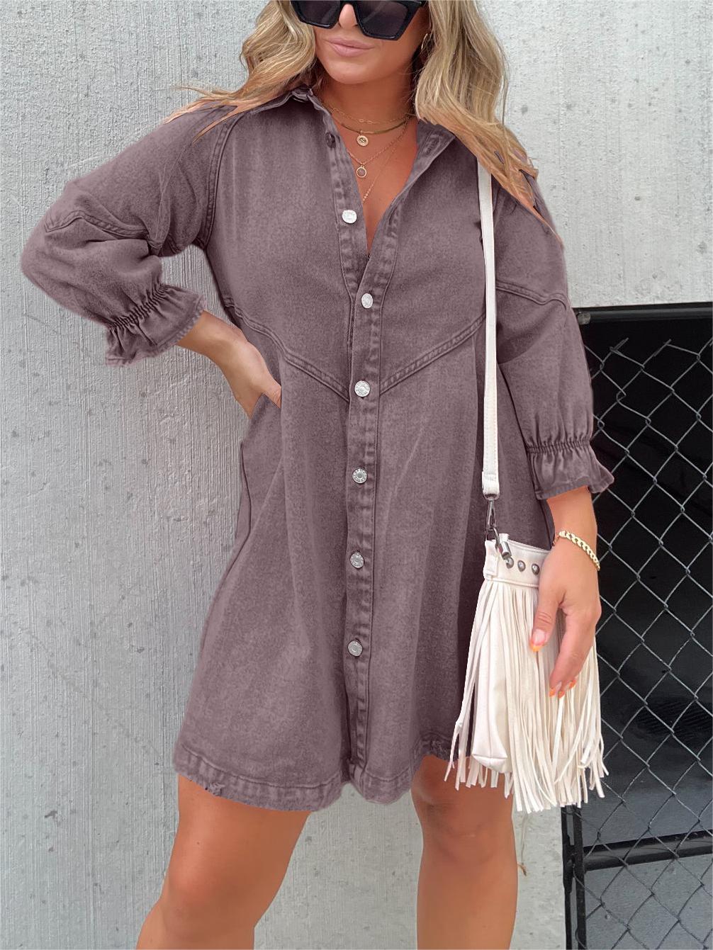 2024 New Washed Denim Puff Sleeve Dress (Buy 2 Free Shipping)