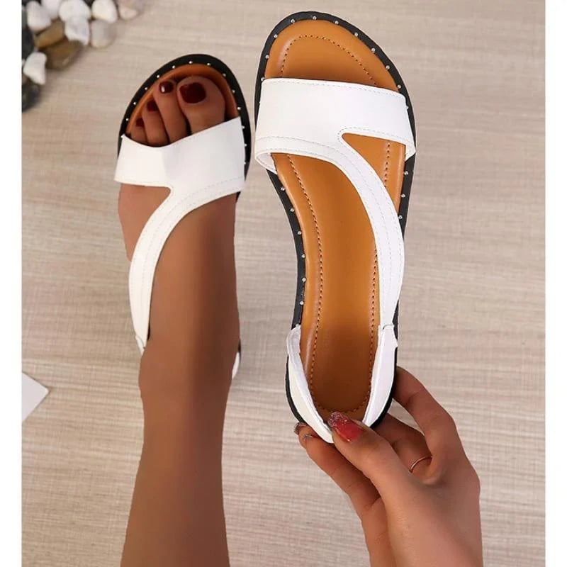 Fish-mouth Rivet Open Toe Flat  Sandals