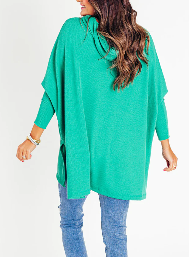 Women's Oversized Bat Sleeve Ribbed Hooded Pullover (Buy 2 Free Shipping)