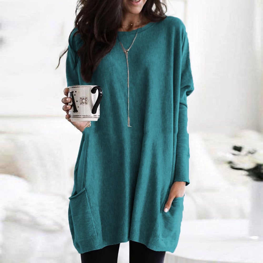 2023 Fall Casual Plus Size Pockets Solid Pullover