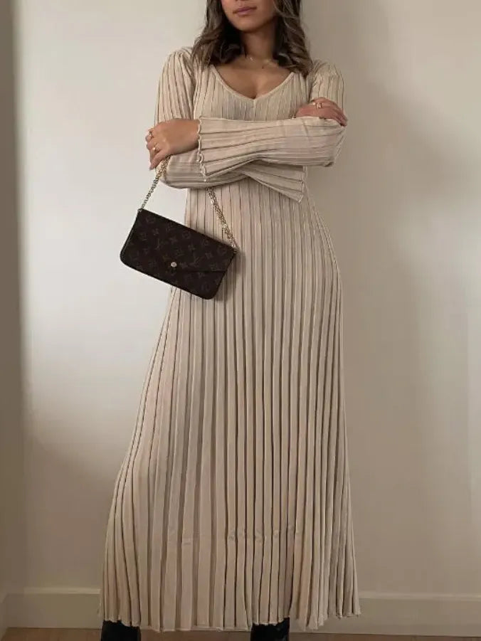 2024 Fall New Sleeved Knit Midi Dress