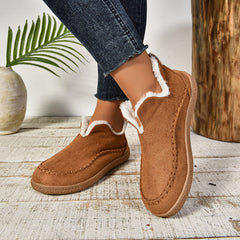 Warm Fur Lined Slip-On Ankle Boots with Anti-slip Thick Sole