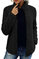 Short Jacket Lapel Zipper Warm Plush Fleece Zipper Casual Coat Top