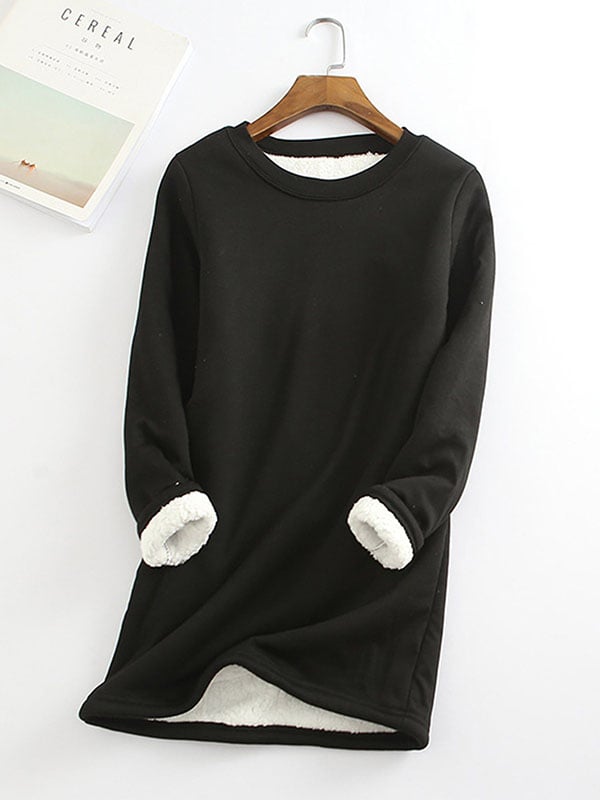 Women‘s Casual Cotton Round Neck Solid Sweatshirt