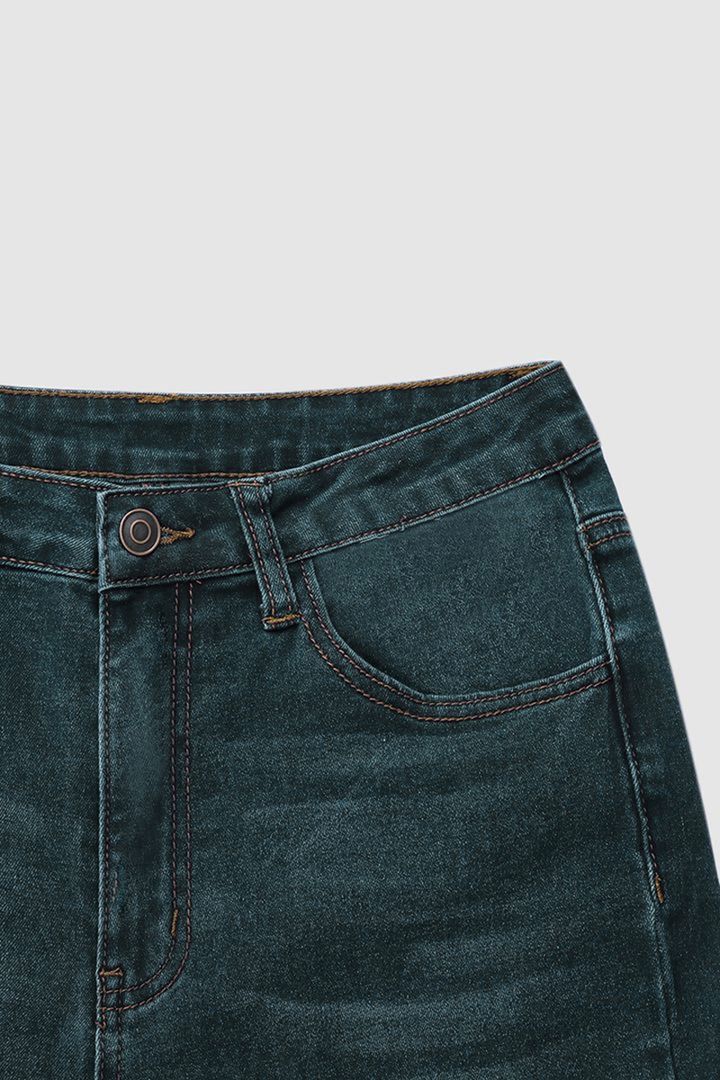 Gewaschene Jeans mit geradem Bein und mittelhohem Bund (2 Stück kaufen, kostenloser Versand)