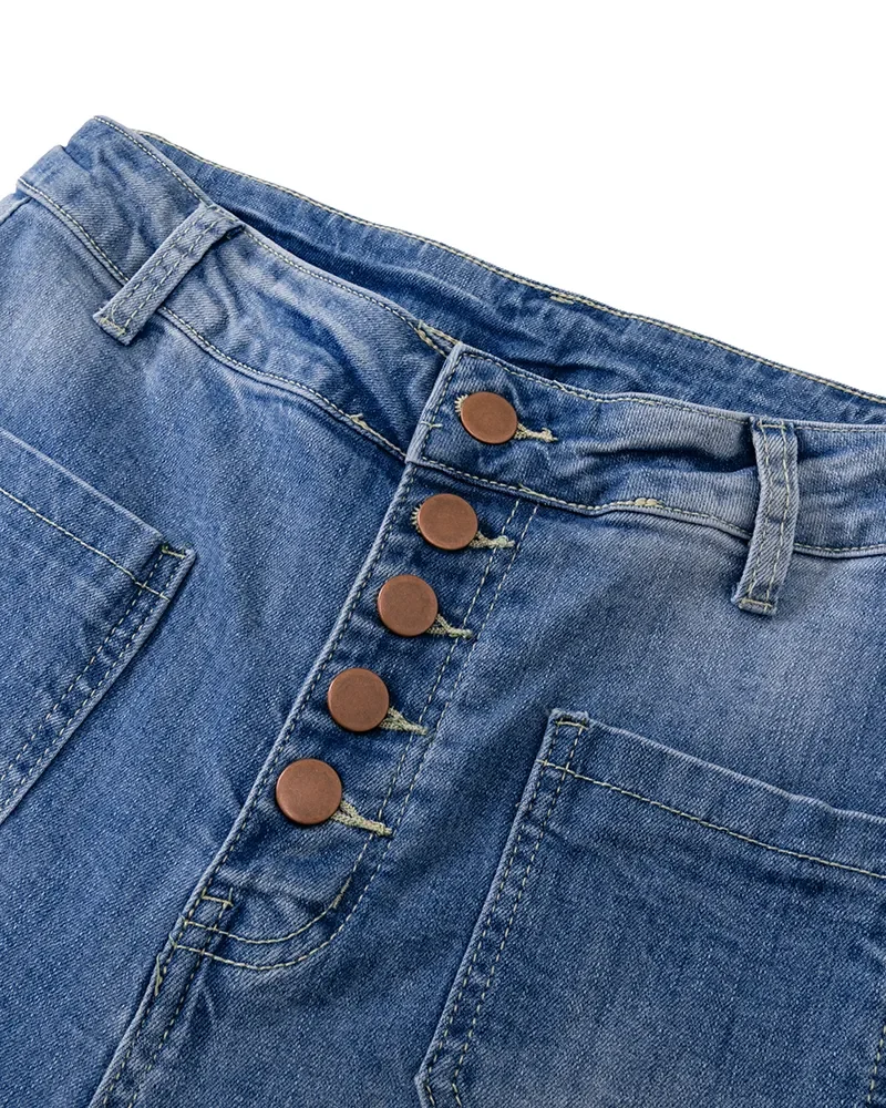 🔥🔥Jeans acampanados de cintura alta con botones y moldeador de glúteos 