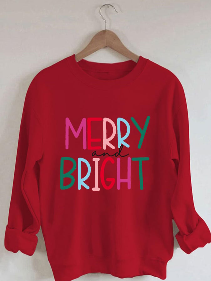 🔥Kaufen Sie 3 und erhalten Sie 10 % Rabatt🔥Lässiges Sweatshirt mit rosa „Merry And Bright Holiday“-Print 