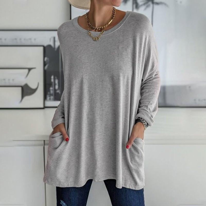 🔥HOT SALE-49% OFF-Round Neck Long Sleeve Pocket Solid T-Shirt