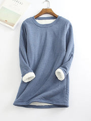 Women‘s Casual Cotton Round Neck Solid Sweatshirt