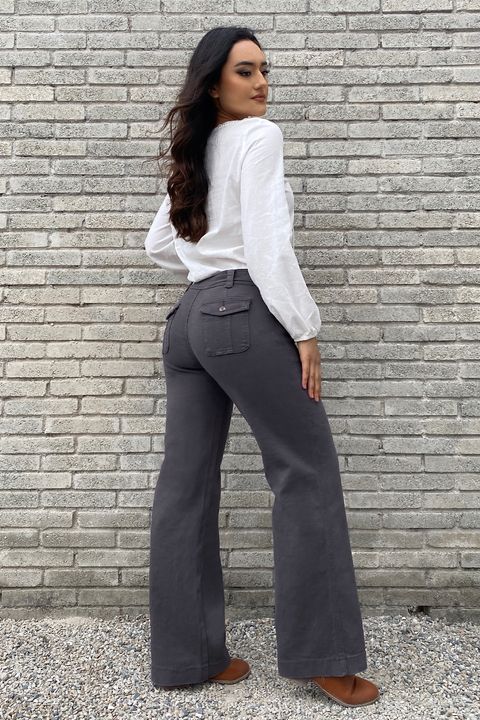 Solid Button Detail Flap Pocket Straight Leg Pants