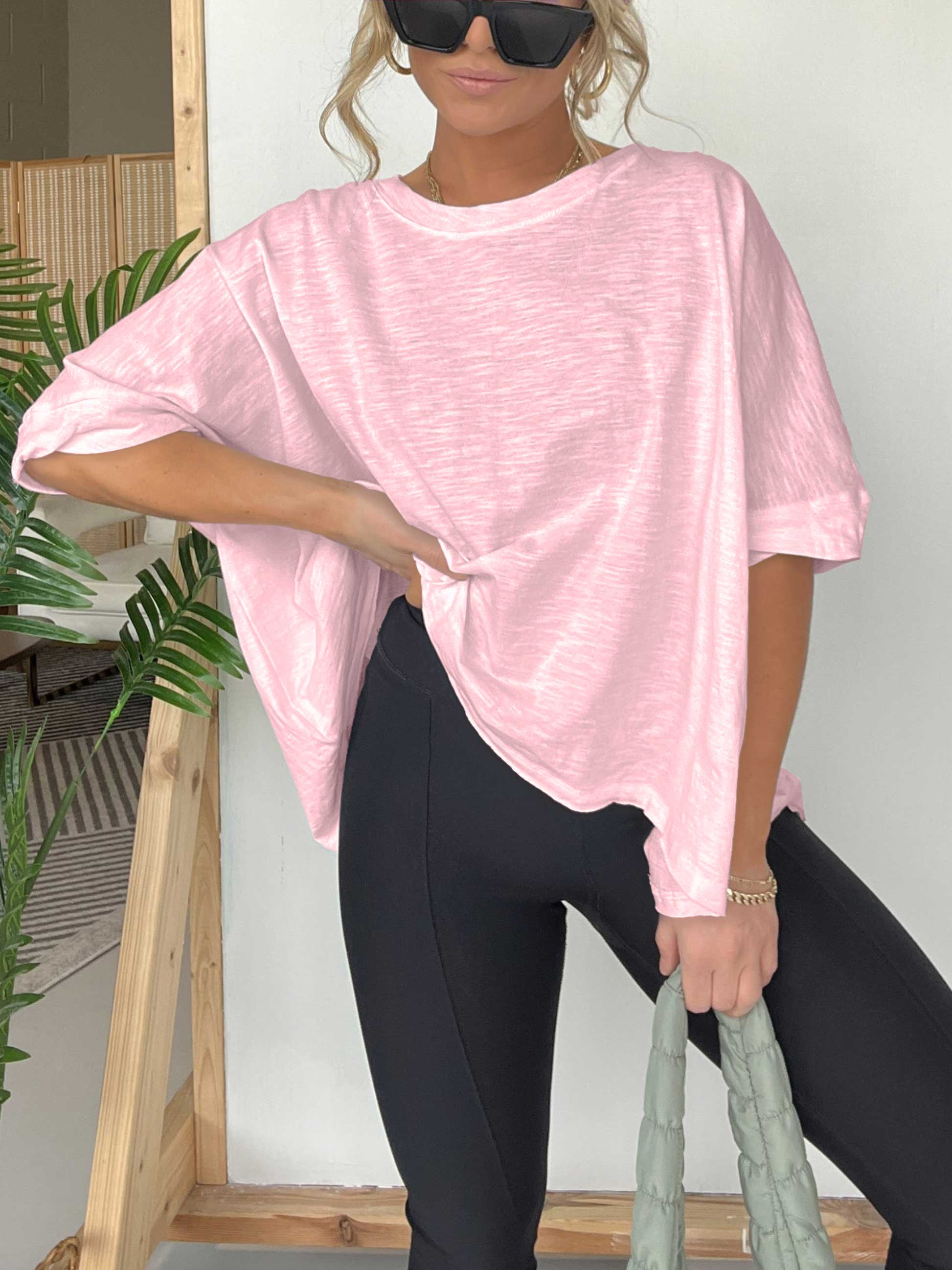 Women's Solid Colour Loose Round Neck Oversized T-Shirt (Buy 3 Free Shipping)