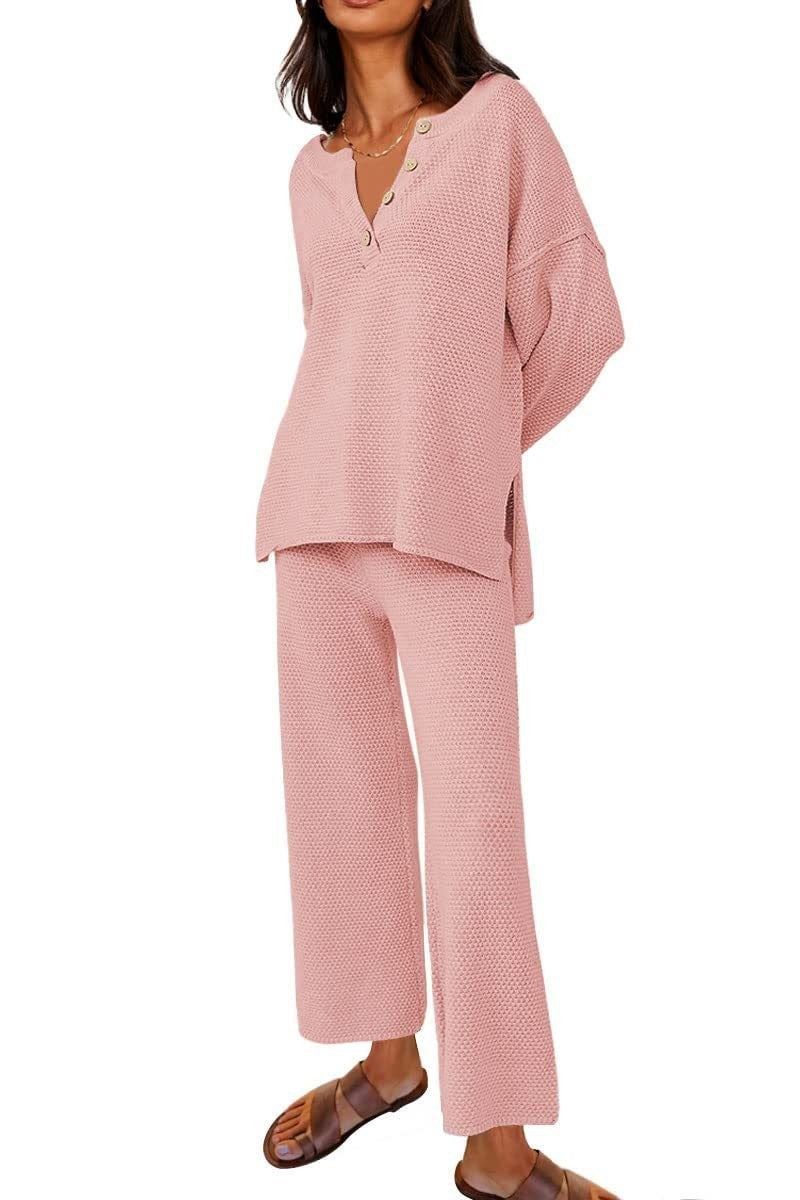 2-teiliges Loungewear-Set mit Strickpullover und Knopfleiste (2 Stück kaufen, kostenloser Versand)