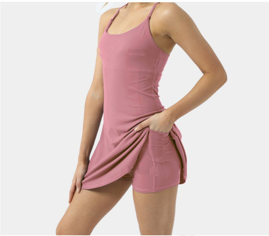 2-in-1 Exercise Dresses with Built-in Bra & Shorts